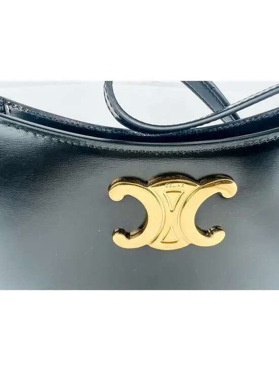 CELINE Medium Tilly Shoulder Bag Black Shiny Calfskin Triomphe - Picture 2 of 9